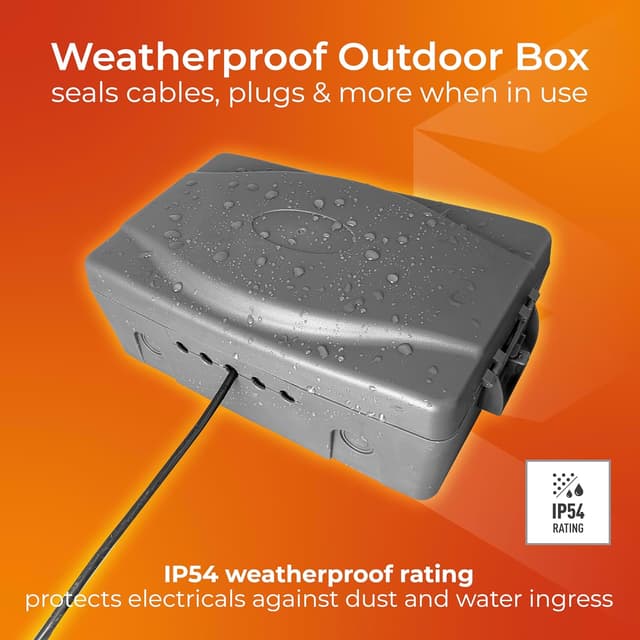 Detalle de Masterplug WBX Weatherproof Electric Box for Outdoors (WBX-MS), Grey, 345 x 220 x 126.5 mm