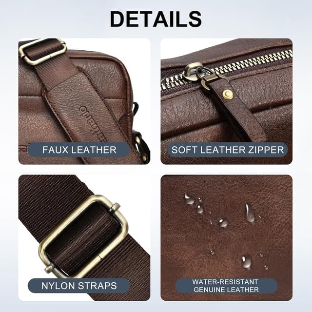 Detalle 2 de Leathario men’s vegan leather shoulder bag – small cross body messenger for work, travel and daily use