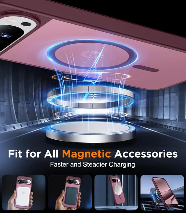 Detalle de SPIDERCASE Magnetic Case for Google Pixel 10 / Pixel 10 Pro (Wine Red) — Slim, Translucent Matte Drop Protection