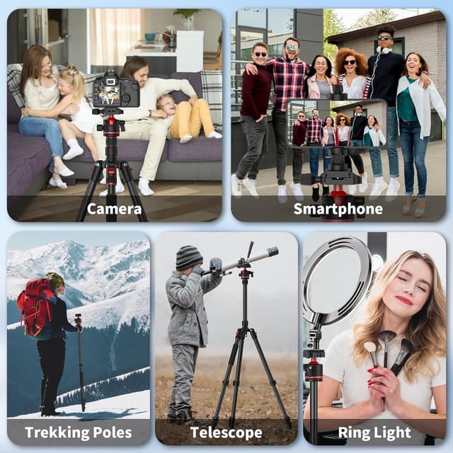 Thumbnail 6 de XXZU 74” Camera Tripod (Aluminium) with 360° Ball Head, Quick Release Plate, Phone Holder – Tripod/Monopod