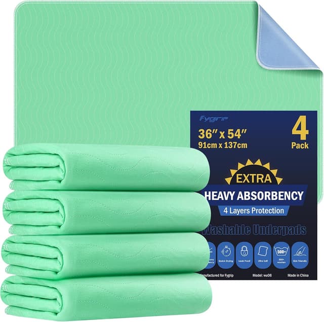 Detalle de 4-Pack 36” x 54” Extra-Heavy Absorbency Washable Underpads (Waterproof, Reusable) for Nursing, Incontinence, Dogs & Mattress Protection