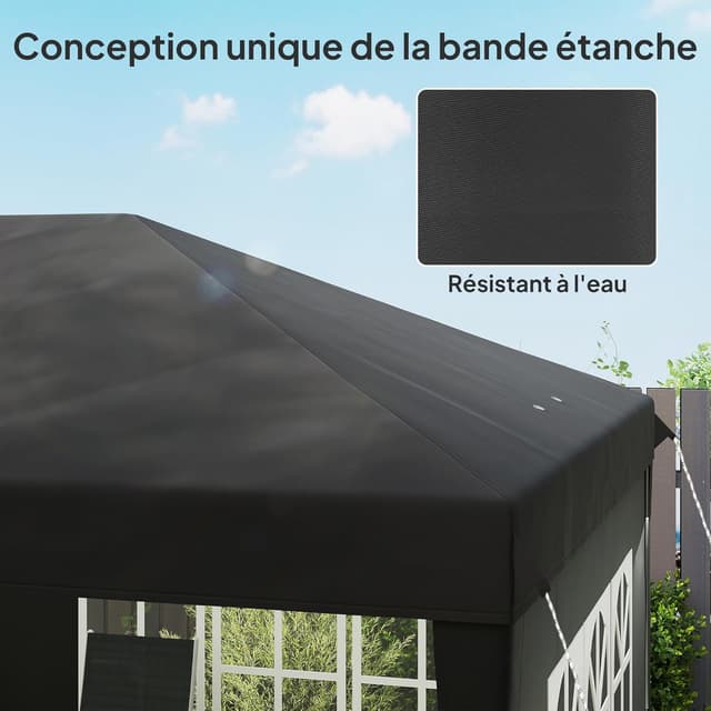 Detalle de Outsunny tonnelle de jardin pop-up pliante 3 x 6 m avec 3 côtés démontables et fenêtres transparentes