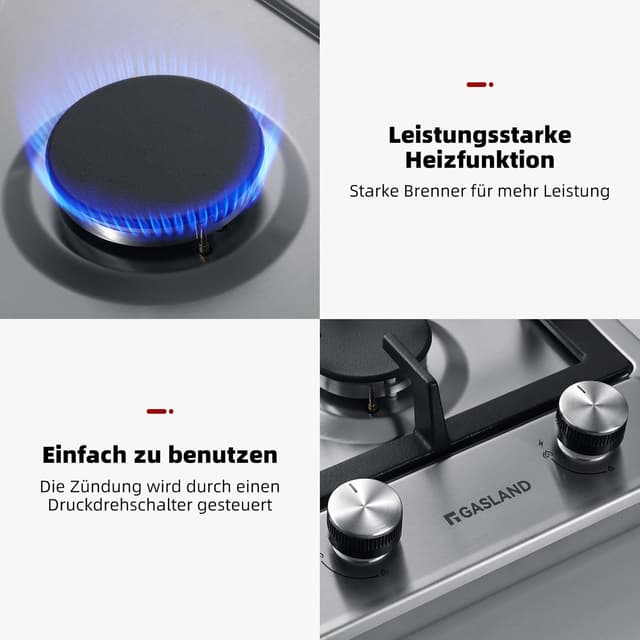 Detalle 1 de GASLAND GH30SF 2-flammiges Gaskochfeld 30 cm