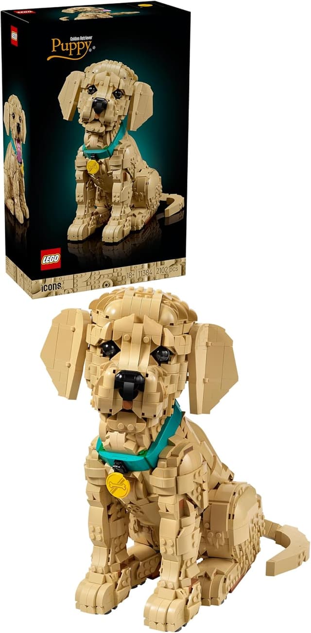 Detalle de LEGO Icons 11384 Golden Retriever Welpe – 3D-Modellbau für Erwachsene mit beweglichen Teilen