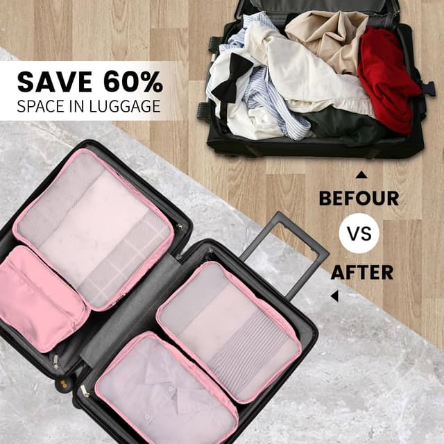 Detalle 2 de Packing Cubes 12-teilig – Large Suitcase Organizer (Koffer Organizer & Packtaschen) in verschiedenen Größen, Farbe Pink