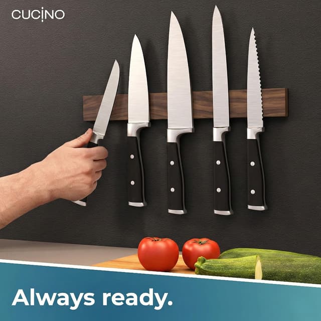 Detalle de CUCINO Self-Adhesive Magnetic Knife Strip (Walnut, 40 cm) with Extra-Strong Magnet