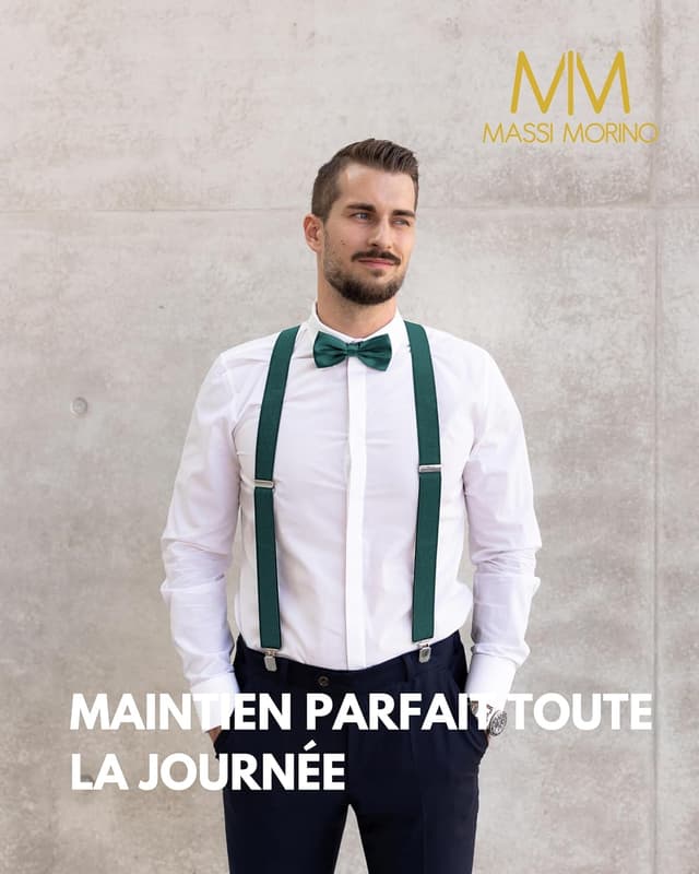 Detalle 2 de Ensemble Massi Morino : bretelles en Y avec nœud papillon pré-attaché pour costume