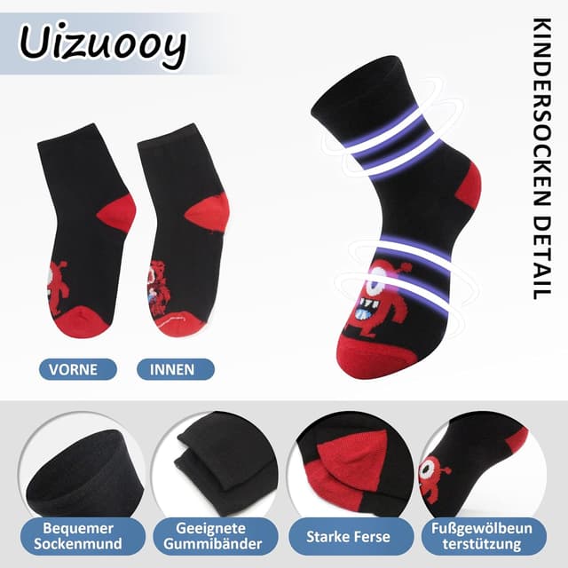 Detalle de Uizuooy Kinder-Sportsocken für Fußball (12 Paar) aus Baumwolle – atmungsaktiv & hautfreundlich