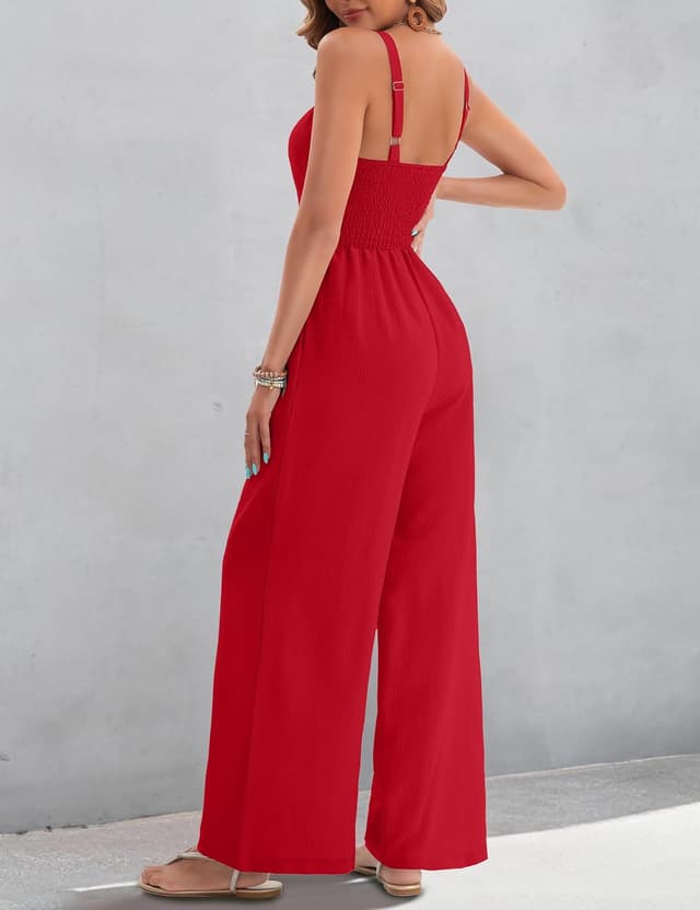 Detalle de AGerway Women’s Summer Jumpsuits V-Neck Twist Wide-Leg Rompers (One-Piece)