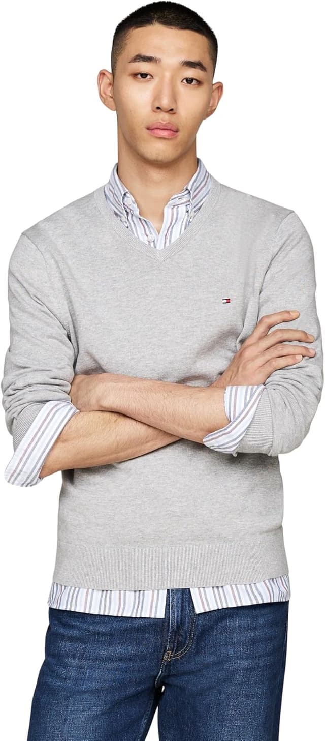 Detalle de Tommy Hilfiger Men’s Essential Cotton V-Neck Jumper