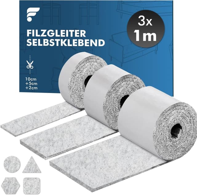 Detalle de shinfly Filzgleiter selbstklebend (4 mm) für Möbel- und Stuhlbeine, grau – zuschneidbar