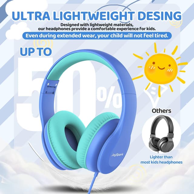 Detalle 2 de JoySpark Wired Headphones for Kids (85dB volume limit) – School Blue, 3.5mm, foldable and adjustable