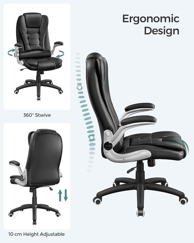 Detalle de SONGMICS Office Swivel Chair (PU OBG51BUK) with 76 cm high back and flip-up armrests