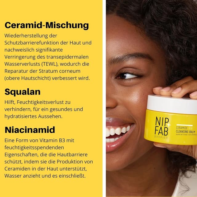 Detalle 2 de Nip+Fab Ceramide Fix Reinigungsbalsam – pflegender Make-up-Entferner & Gesichtsreiniger mit Ceramid-Komplex, Squalan & Süßmandelöl (75 ml)