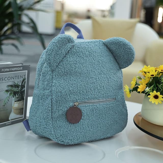 Detalle de Zaino in peluche Aomig con orsetto, zaino a spalla con orecchie e mini peluche per bambini (bianco)