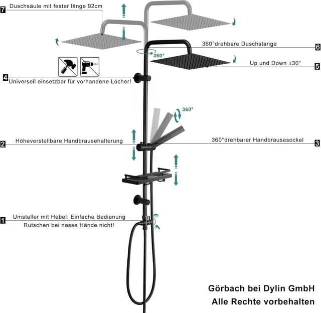 Detalle 1 de Görbach Regendusche Duschsystem 30 x 30 cm