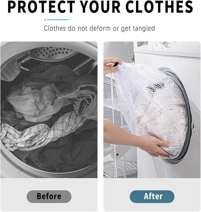 Detalle de 2er-Set Wäschenetz Groß (90 x 110 cm, XXXL) mit Kordelstopper – für Waschmaschine, Schutz & Sortieren