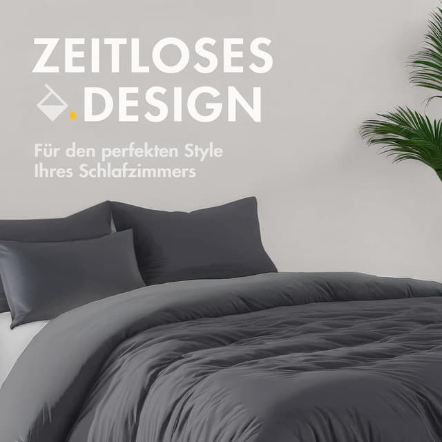 Detalle de Sleeptime Bettwäsche 140x220 (2-teilig) aus 100% Baumwolle mit Kissenbezug 60x70 – Anthrazit Grau