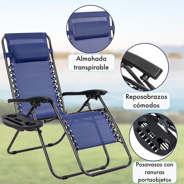 Thumbnail 6 de T-LoVendo Pack 2 Tumbonas Gravedad Zero (Azul Oscuro)