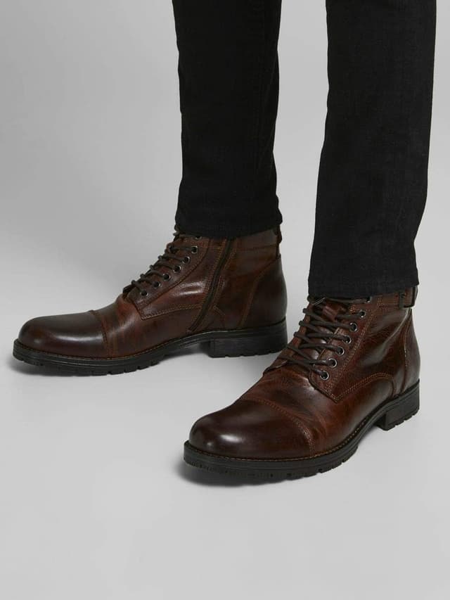 Detalle 2 de JACK & JONES Jfwalbany Leather Coffee Bean Biker Boots für Herren