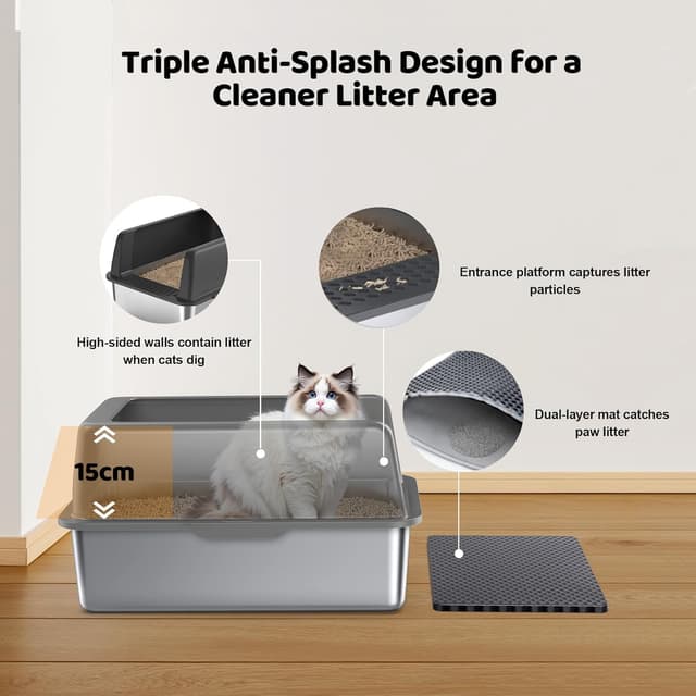 Thumbnail 3 de Gimars Stainless Steel Cat Litter Tray 36L