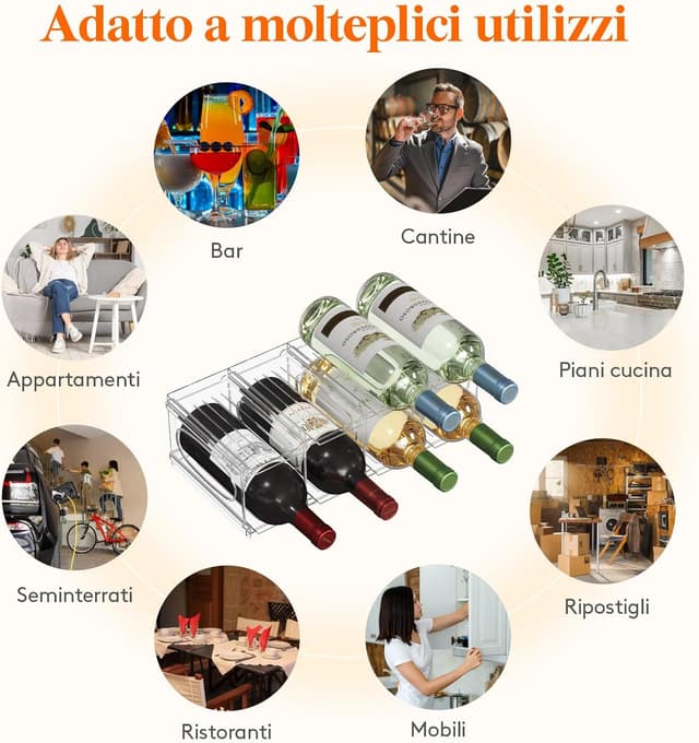 Thumbnail 6 de Lifewit Portabottiglie da frigo in plastica per 8 bottiglie, 2 livelli impilabile (42 x 20 x 12,5 cm)