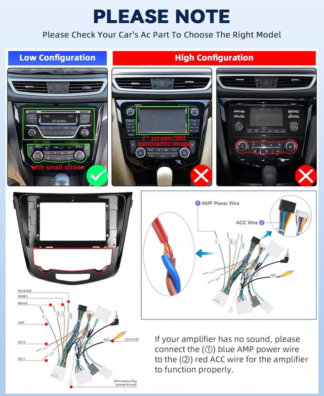Detalle de GOHHDL Android 15 4G+128G autoradio 2DIN per Nissan Qashqai J11 e X-Trail T32 (2013-2017) con Wireless CarPlay, Android Auto, GPS e retrocamera