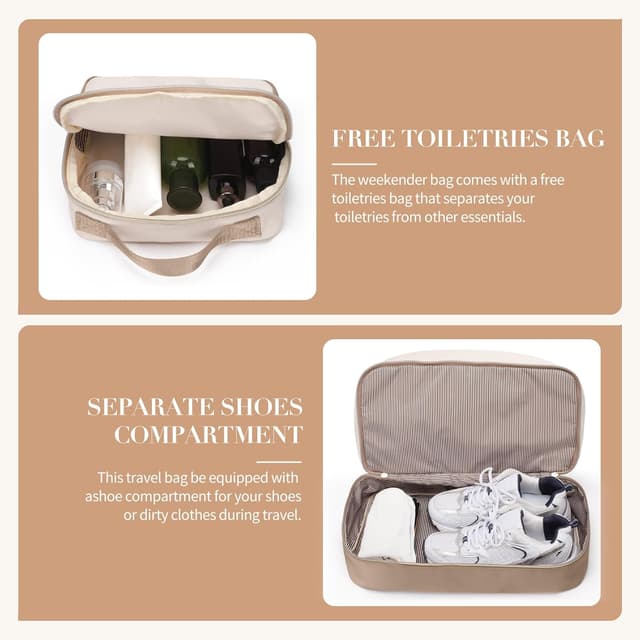 Detalle 2 de VNINE Borsone da viaggio donna con scomparto scarpe e separazione asciutto/bagnato, bagaglio a mano e weekender