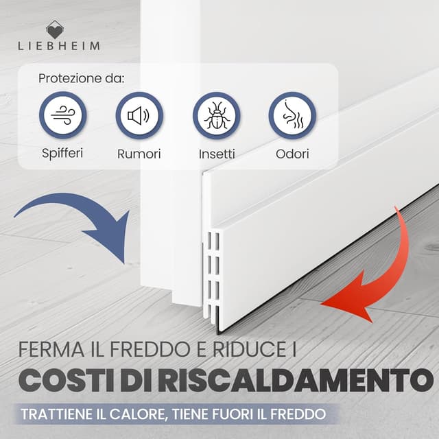 Detalle de LIEBHEIM Paraspifferi sottoporta e paraspifferi per porta (bianco, 2 pezzi) con guarnizione antispiffero