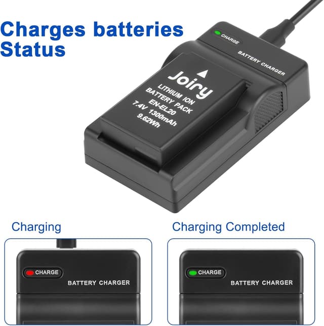 Detalle de Joiry 2x EN-EL20 / EN-EL20a battery and charger set for Nikon Coolpix cameras (1300 mAh)