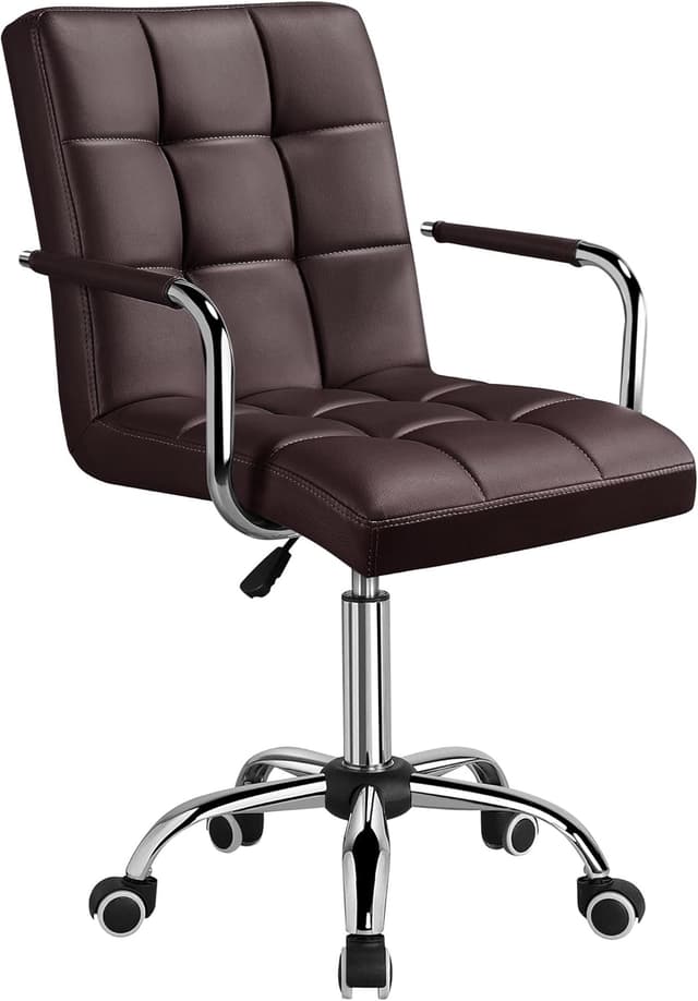 Detalle de Yaheetech Sedia Ufficio Scrivania con Ruote Girevoli e Altezza Regolabile (Ecopelle) con Braccioli Rimovibili, Marrone