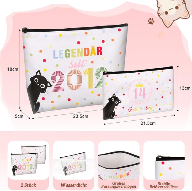 Detalle 2 de TUZELIYA 2026 Originelle 13 Jahre Mädchen Geschenk-Set mit 2 Kosmetiktaschen, faltbarem Spiegel & Socken (4-teilig)