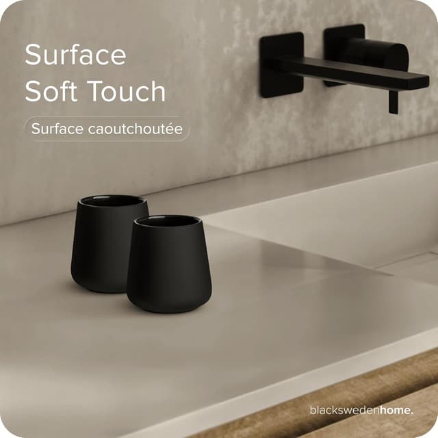 Detalle 2 de Black Sweden Home ensemble salle de bain noir mat : distributeur de savon, gobelets et brosse WC en céramique