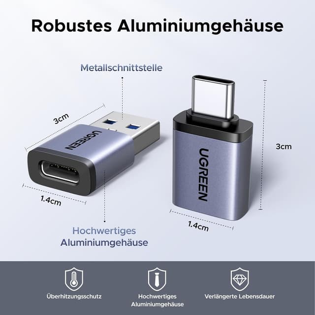 Detalle 2 de UGREEN USB C Adapter 10Gbps 4 Stück