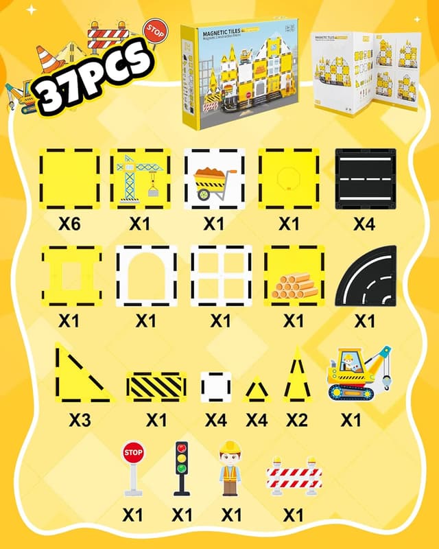 Detalle de LADFAR Magnetic Tiles for Kids (37-Piece) STEM Construction Magnet Building Blocks