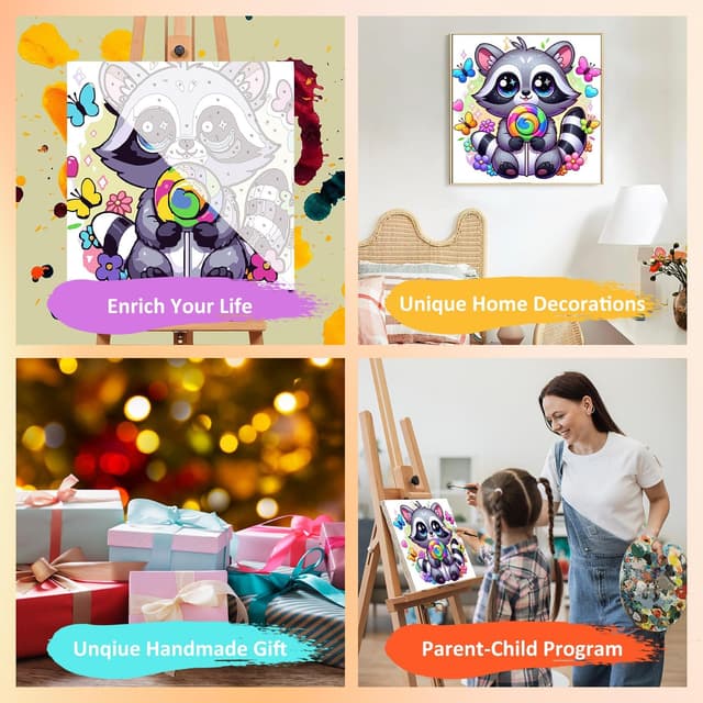 Thumbnail 6 de Mandun Art paint by numbers raccoon 7.8x7.8in