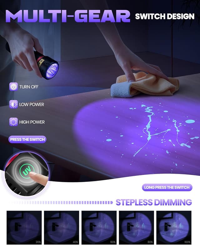 Detalle de DARKBEAM Lampe torche UV 395 nm (6xLED quadricœur) rechargeable, 80W