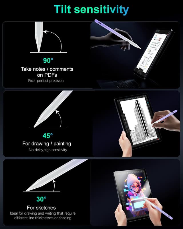Detalle de Variglas Pencil for iPad (2018–2025) – 15-minute fast charging, tilt sensitivity & palm rejection, gradient purple