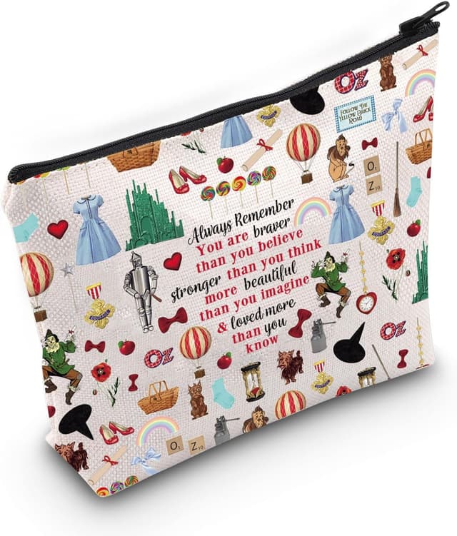 Detalle de LEVLO Dorothy cosmetic makeup bag with ruby red slippers print – cotton canvas zip pouch