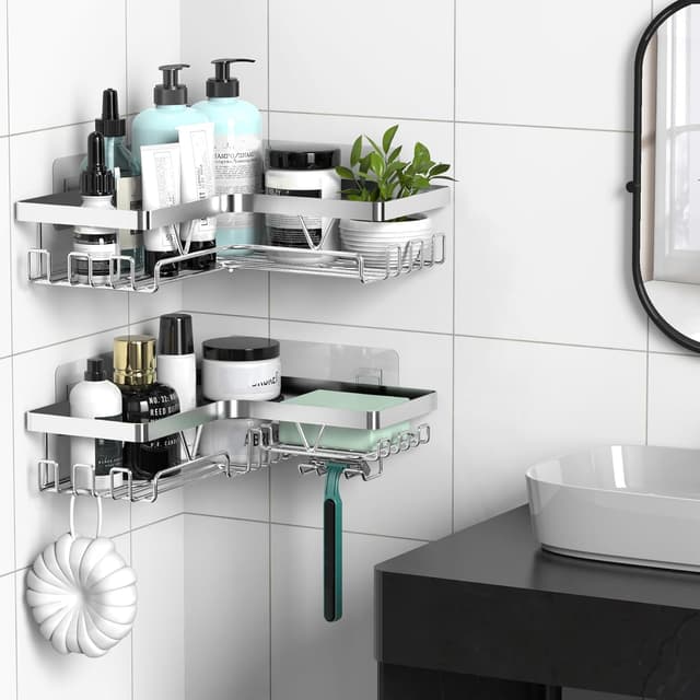 Detalle de Kegii Duschablage Ecke aus Edelstahl – Duschregal ohne Bohren für eckige Ablage in der Dusche