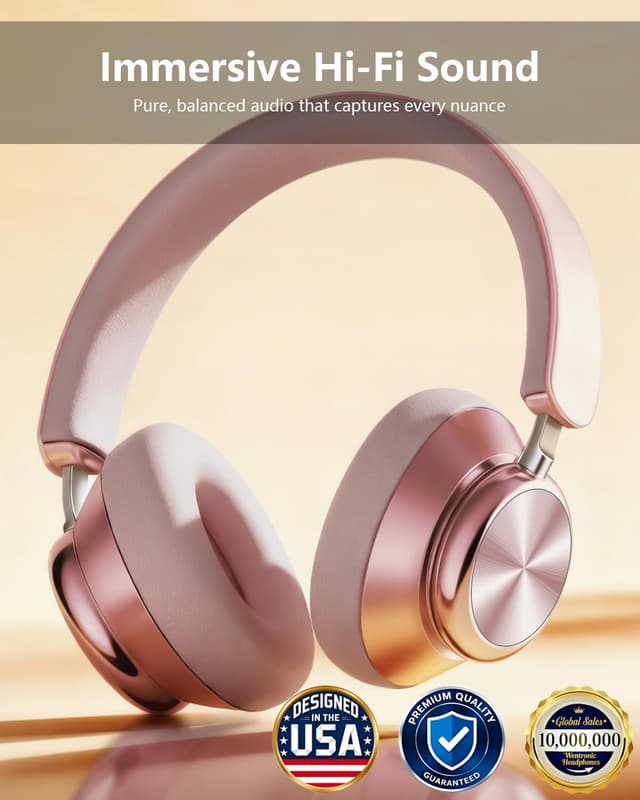 Detalle 2 de Wentronic Y03 Bluetooth over-ear headphones with active noise cancelling, 48-hour battery and 6 EQ modes (Pink)