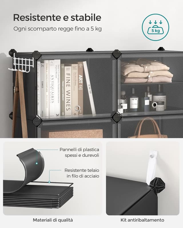 Thumbnail 3 de SONGMICS LPC034B01 scarpiera modulare a 8 scomparti per 32 paia, con sportelli e telaio in acciaio