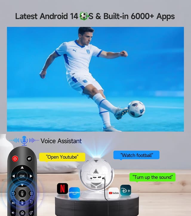 Detalle 2 de Magcubic Mini Beamer HY300F für 4K-Support, Android 14, WiFi 6 & Bluetooth 5.4 – portabler 360°-Beamer für Heimkino & Outdoor