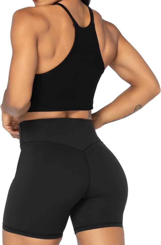 Detalle de Sunzel No Front Seam High Waist Biker Shorts for Women — Squat Proof Yoga & Workout Bike Shorts