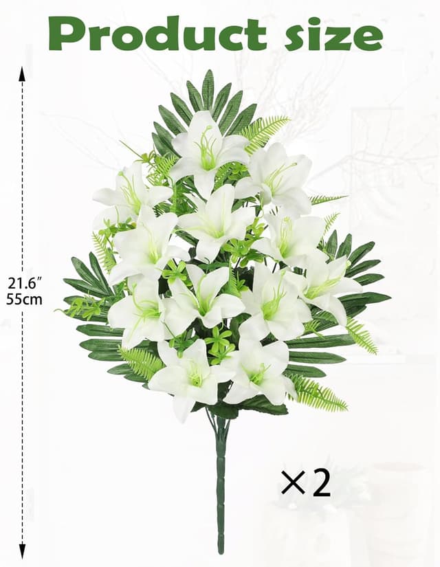 Thumbnail 4 de Oairse 2 Pack White Artificial Lily Bouquets
