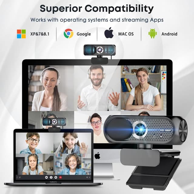 Detalle 2 de Shcngqio TWC29 1080P HD Webcam with Microphone (Noise Cancellation, Privacy Cover, Wide-Angle Lens) – Black