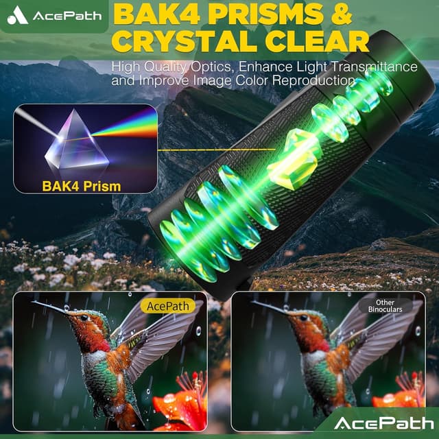 Detalle de AcePath 15x56 Binoculars for Adults — Compact Waterproof High-Powered Glasses-Friendly Optics