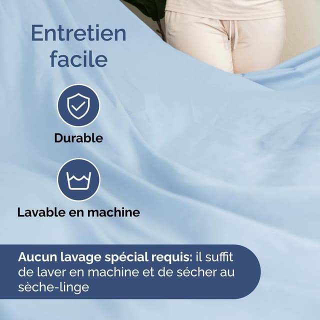 Detalle de Ensemble de draps 4 pièces bleu clair pour matelas jusqu’à 35 cm (drap plat, drap-housse 135x190 et 2 taies 50x80)