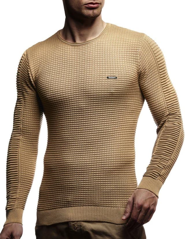 Detalle 2 de Leif Nelson Pull en tricot fin pour homme à col rond (maille fine, coupe ajustée) — Hiver moderne LN1545