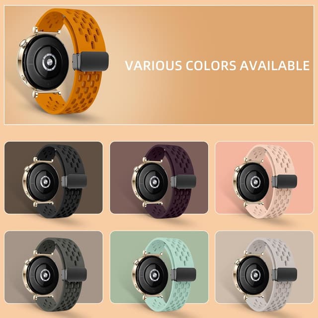 Detalle 2 de MaEiol 18mm Silicone Strap with Breathable Design for Huawei Watch GT 6/5/4 (41–42mm) & Select Garmin Models – Yellow